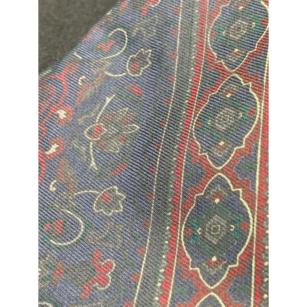 Vtg 80s 90s Tom James Silk Neck Tie Blue Red Floral Wall Art Designer Corpcore - Picture 2 of 9